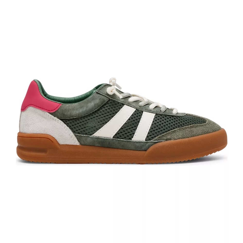 Steve Madden Green Mesh & Suede Sneakers with Pink Heel Accent